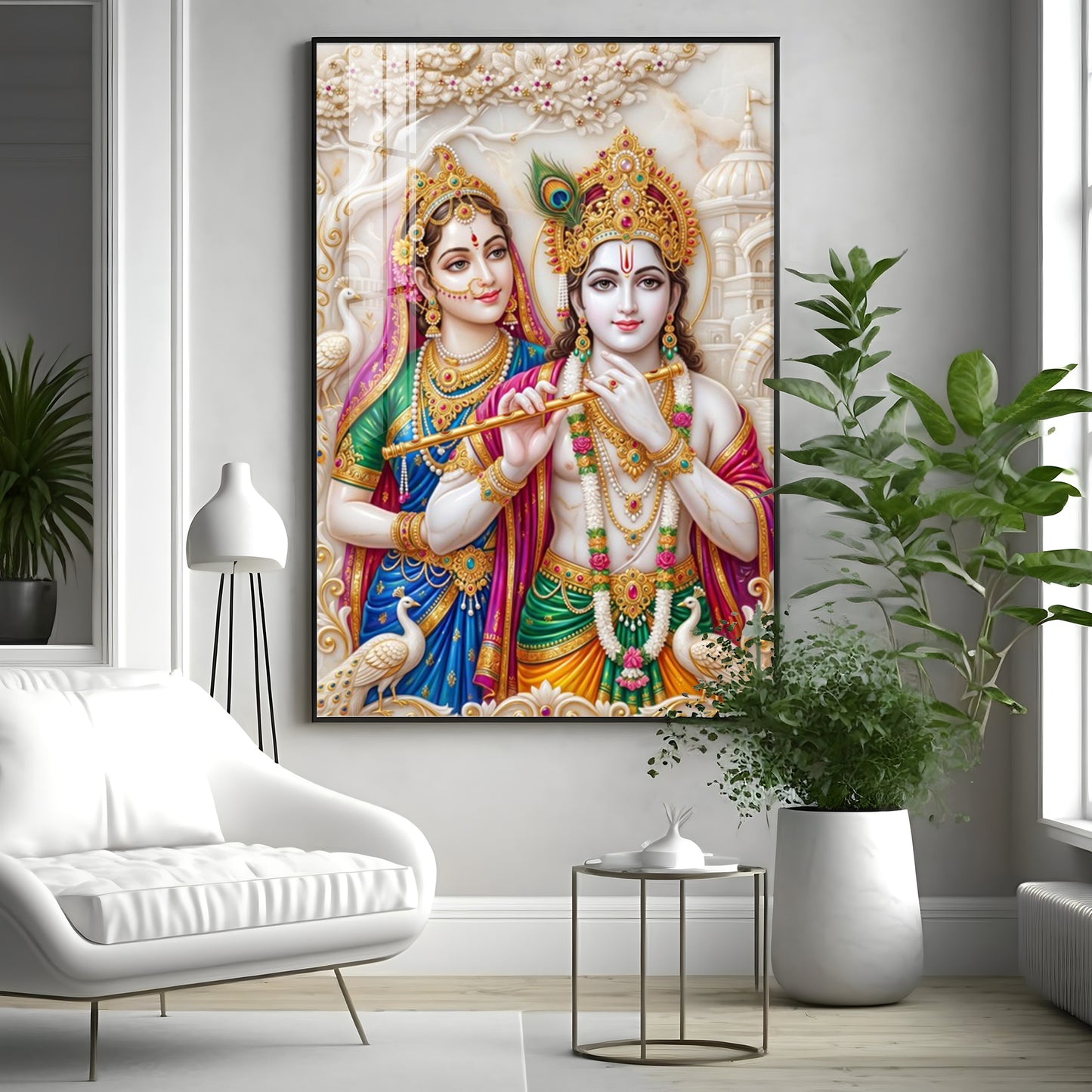 Krishna & Shri Radha With Flute Premium Acrylic Vertical Wall Art
