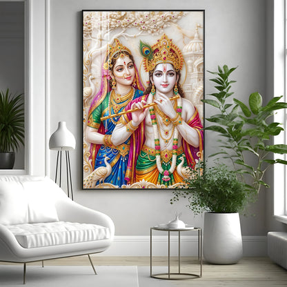 Krishna & Shri Radha With Flute Premium Acrylic Vertical Wall Art