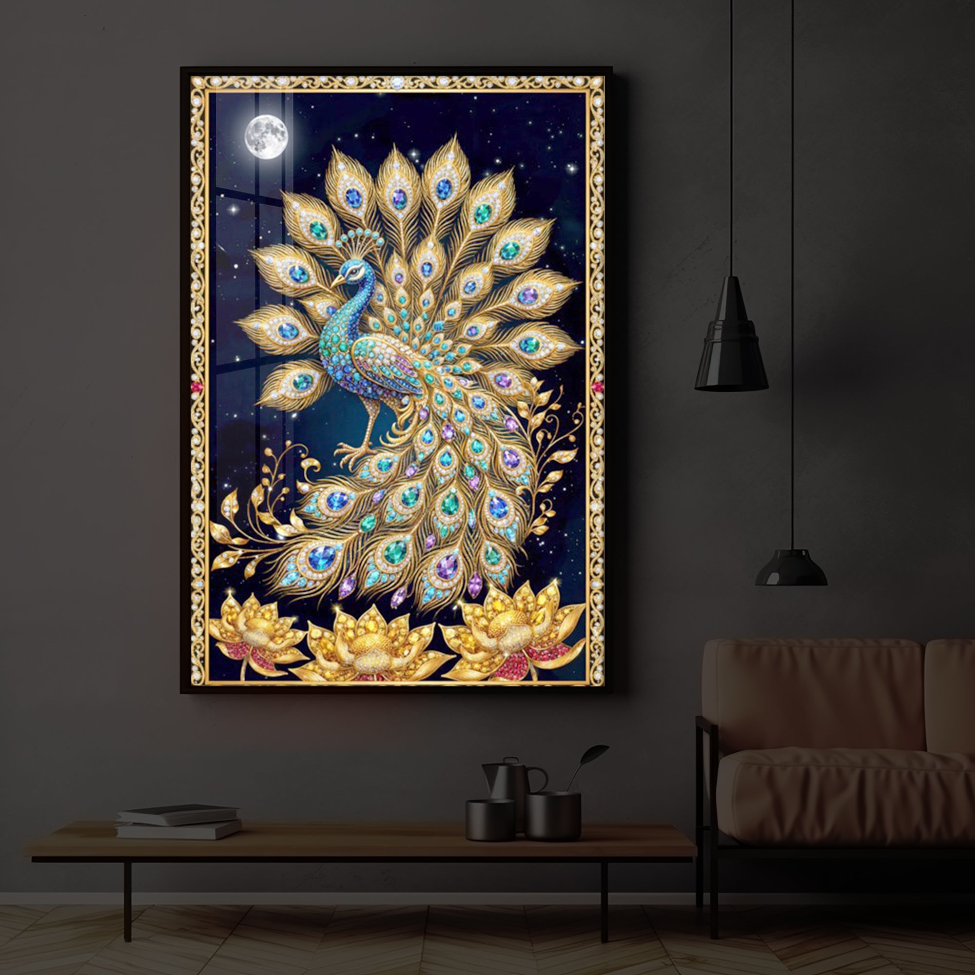 Majestic Peacock Modern Luxury Backlight Vertical Wall Art