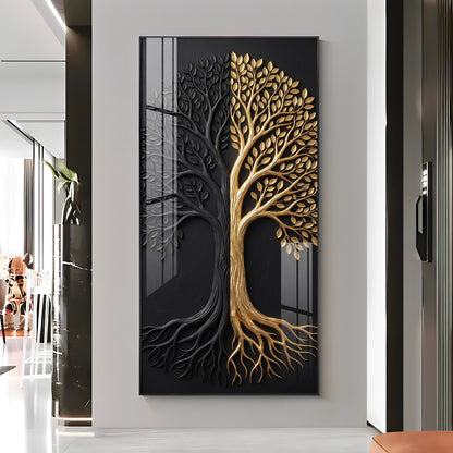 Dual Tone Black and Metallic Gold Tree Premium Acrylic Vertical Wall Art