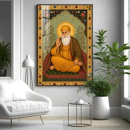 Guru Nanak Dev Ji Floral Border Premium Acrylic Vertical Wall Art