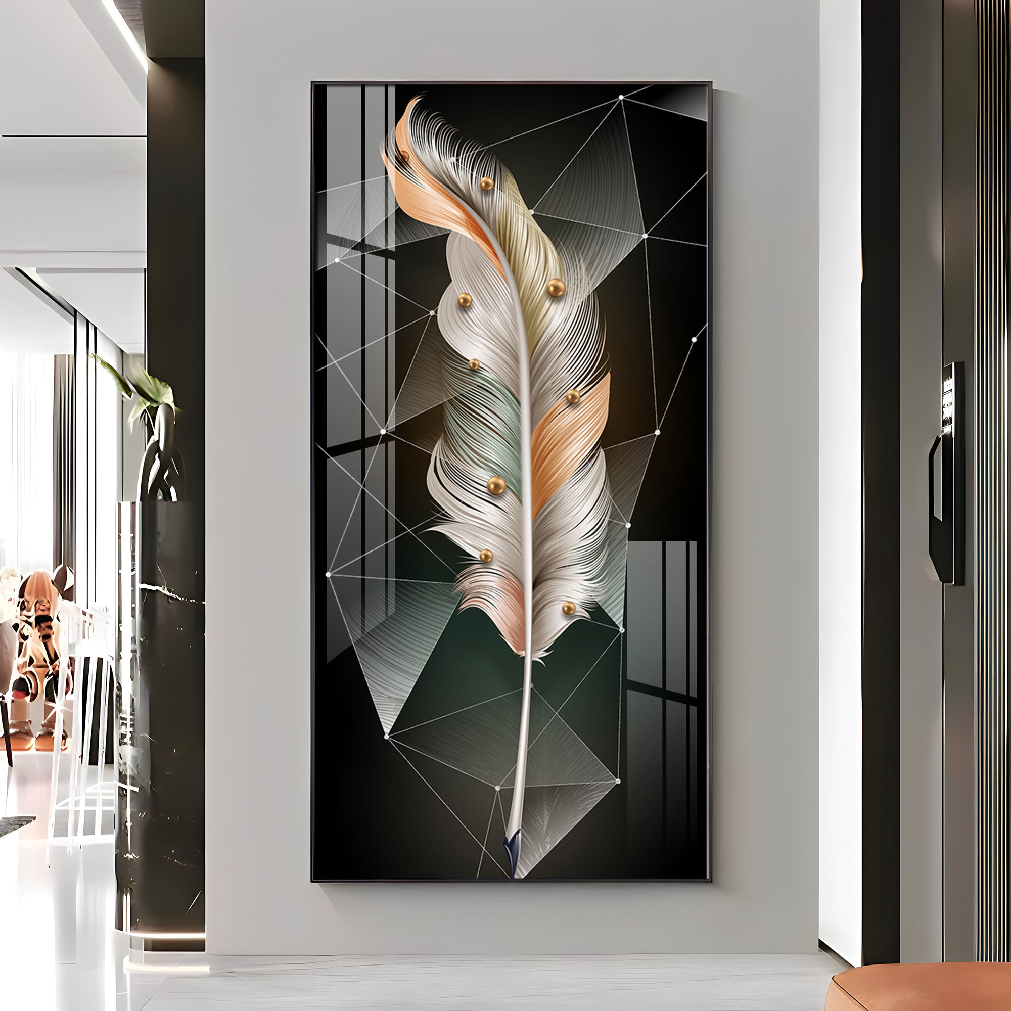 White Feather With Colors Effects Premium Acrylic Vertical Wall Art