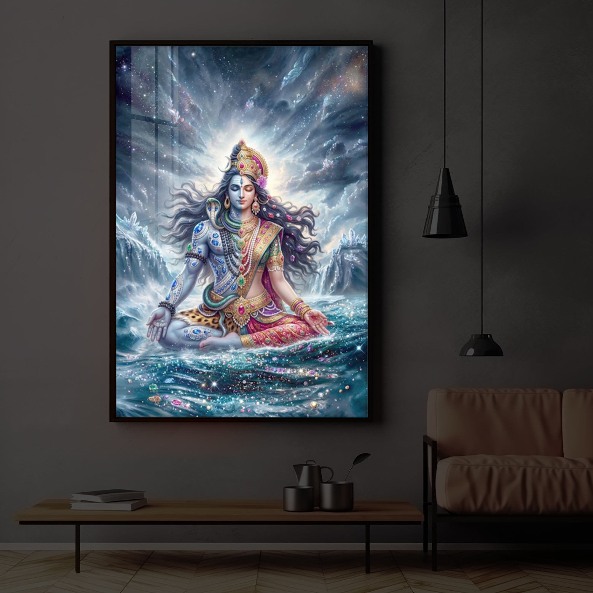Ardhanarishvara Modern Luxury Backlight Vertical Wall Art