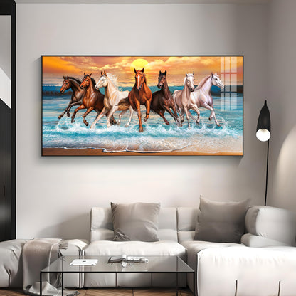 Vastu 7 Running Horses Premium Acrylic Horizontal Wall Art
