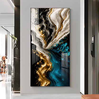 Abstract Fluid Liquid Marble & Gold Splash Premium Acrylic Vertical Wall Art