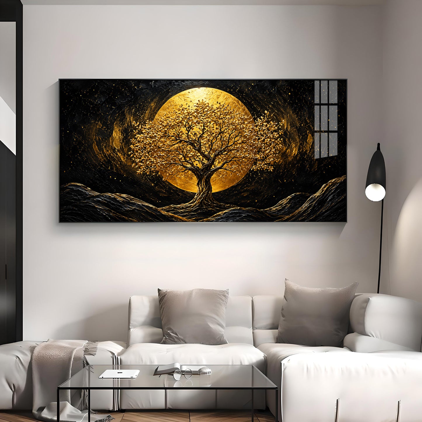 Golden Tree & Full Moon Premium Acrylic Horizontal Wall Art