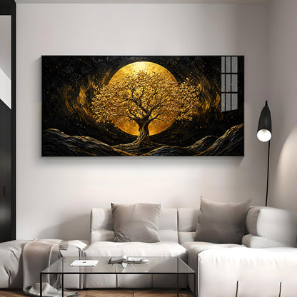 Golden Tree & Full Moon Premium Acrylic Horizontal Wall Art