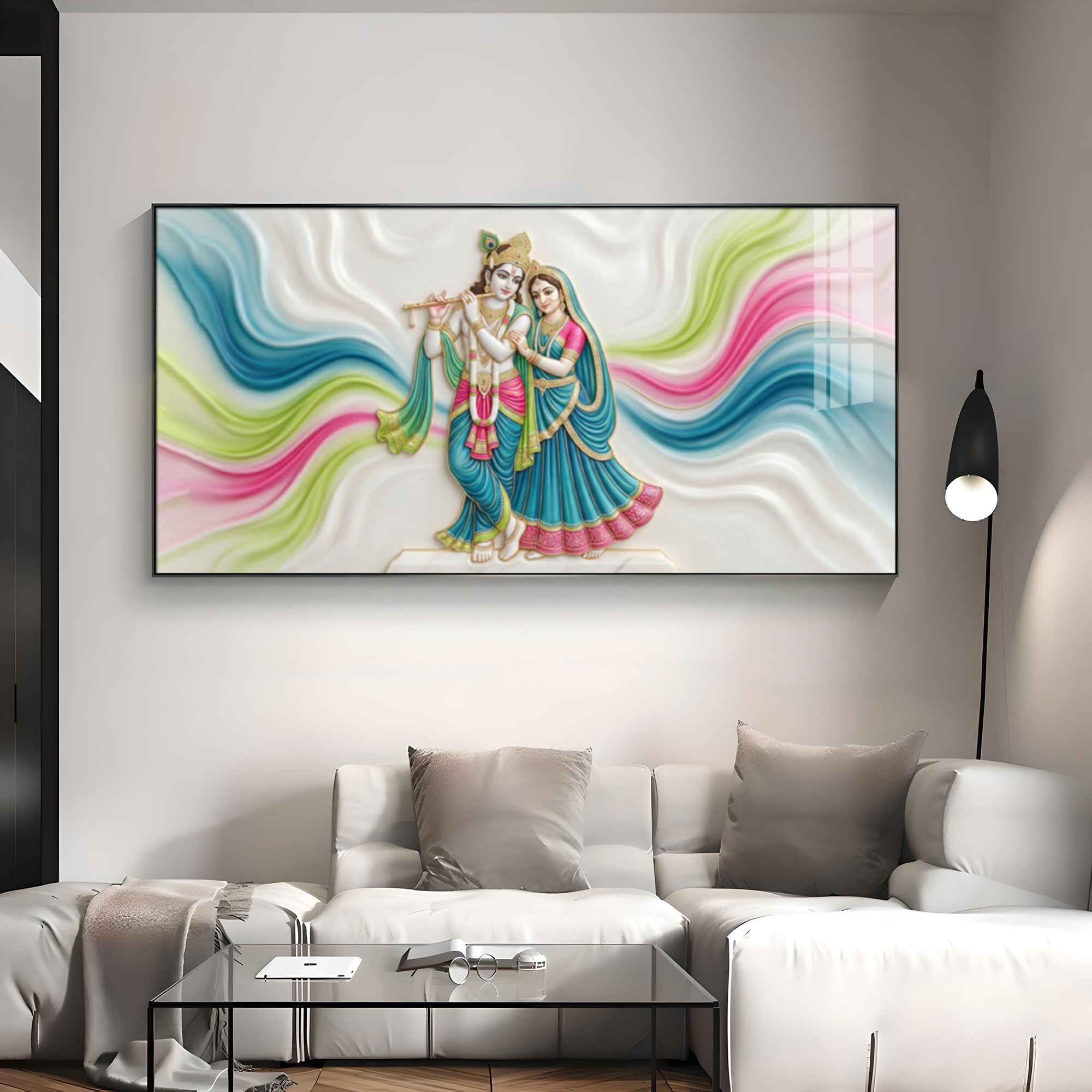 Vibrant Colors Radha Krishna Premium Acrylic Horizontal Wall Art