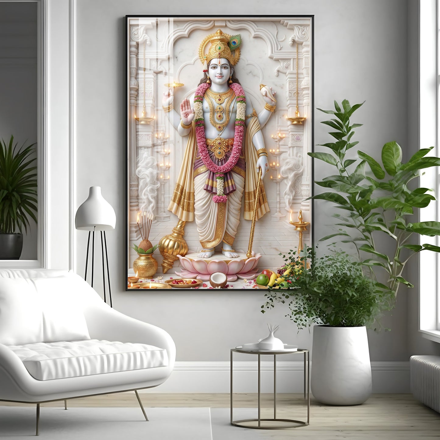 Vishnu Bhagwan With Sudarshana Chakra Premium Acrylic Vertical Wall Art