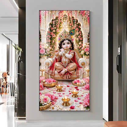 Little Krishna On Royal Chair Premium Acrylic Vertical Wall Art