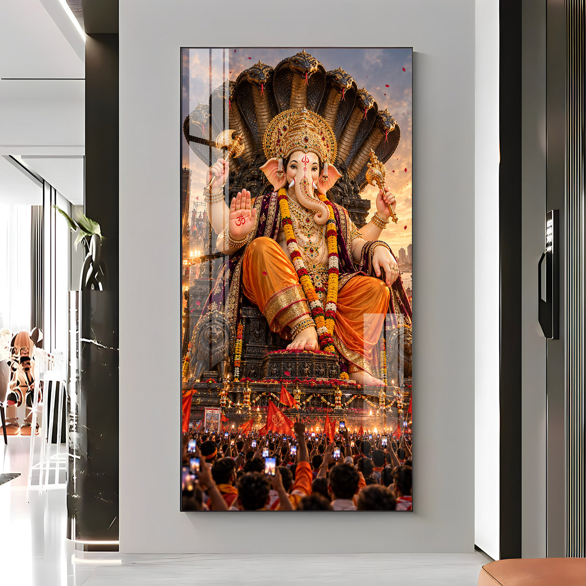 Lalbaugcha Raja Sheshnag Darshan Premium Acrylic Vertical Wall Art