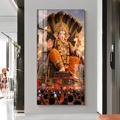 Lalbaugcha Raja Sheshnag Darshan Premium Acrylic Vertical Wall Art