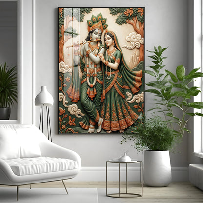Divine God Radha Krishna Premium Acrylic Vertical Wall Art