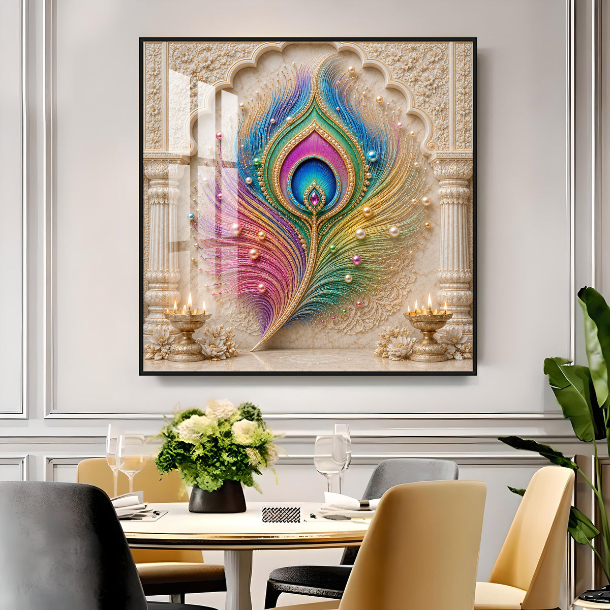 Colorful Peacock Feather Premium Acrylic Square Wall Art