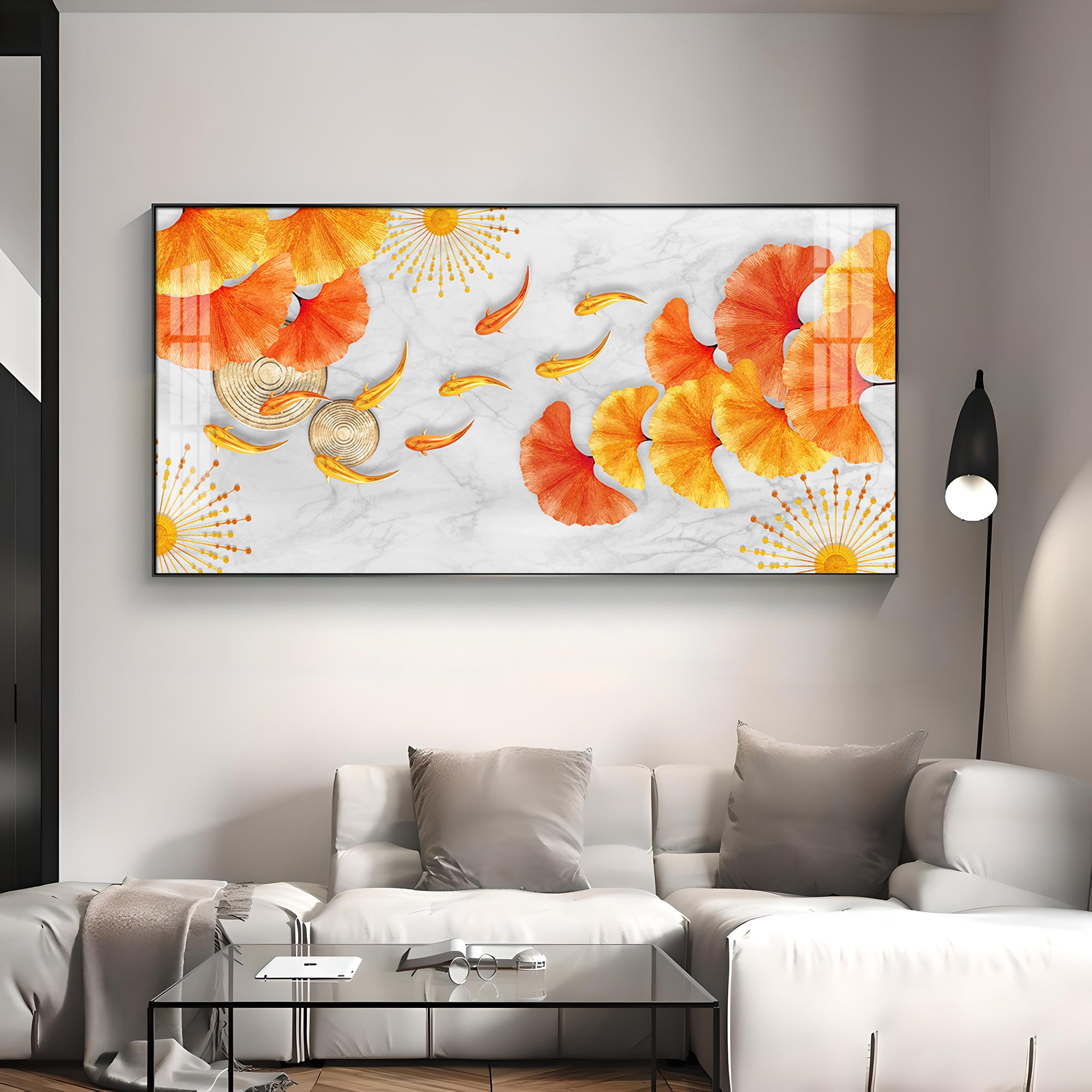 Ginkgo Leaves & Fish Premium Acrylic Horizontal Wall Art