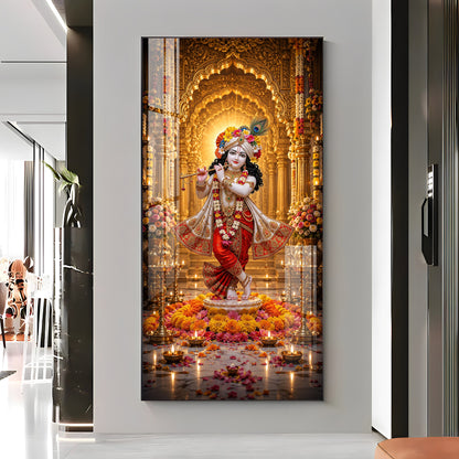 Lord Krishna With Playing Flute Premium Acrylic Vertical Wall Art