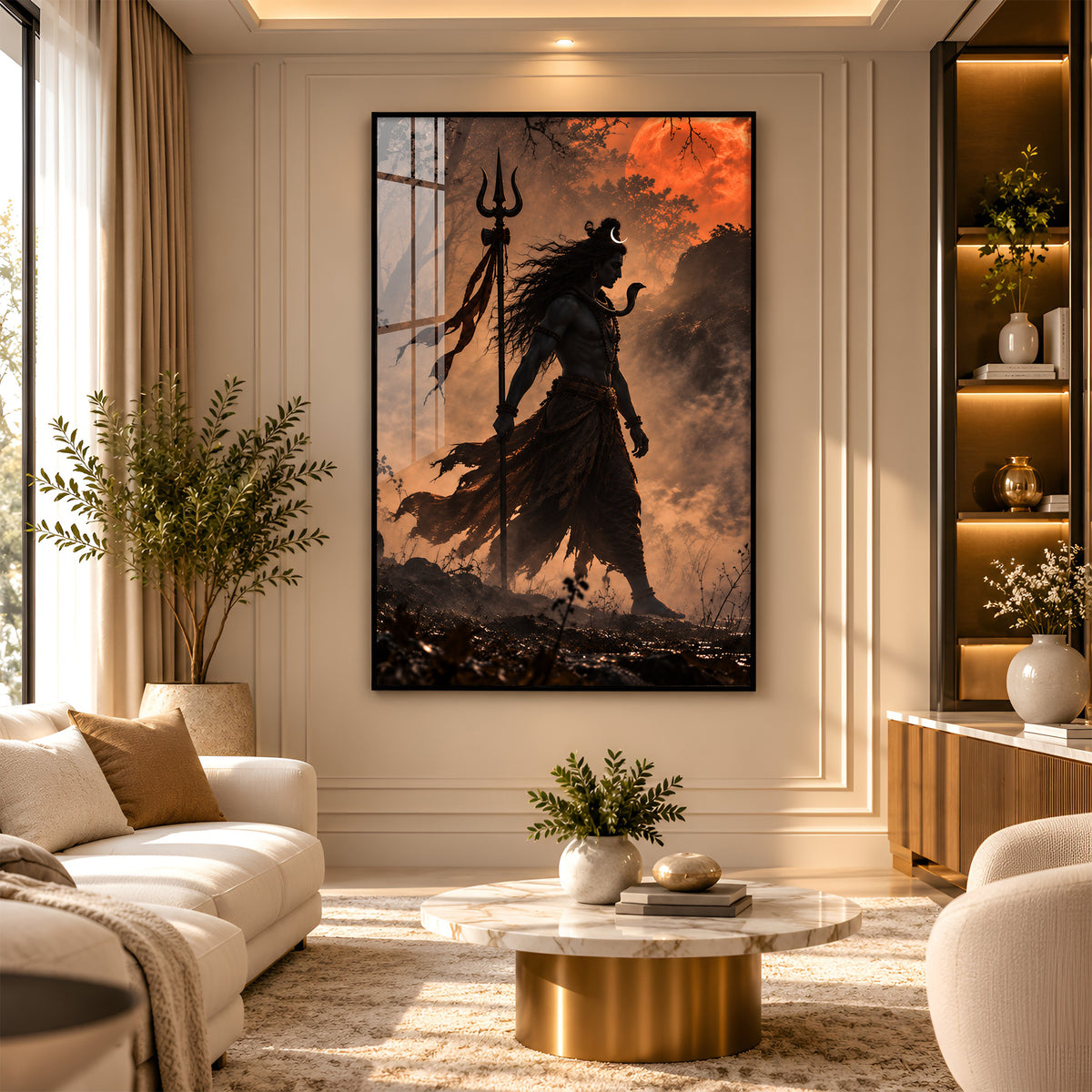 Lord Shiva With Trishul Premium Acrylic Vertical Wall Art