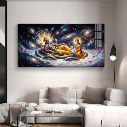 Lord Vishnu , Goddess Lakshmi With Serpent Shesha Premium Acrylic Horizontal Wall Art