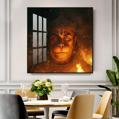 Lord Hanuman Face Premium Acrylic Square Wall Art
