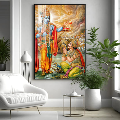 Lord Krishna & Arjuna Premium Acrylic Vertical Wall Art
