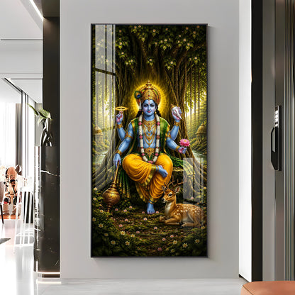 Divine Lord Vishnu In Forest Premium Acrylic Vertical Wall Art