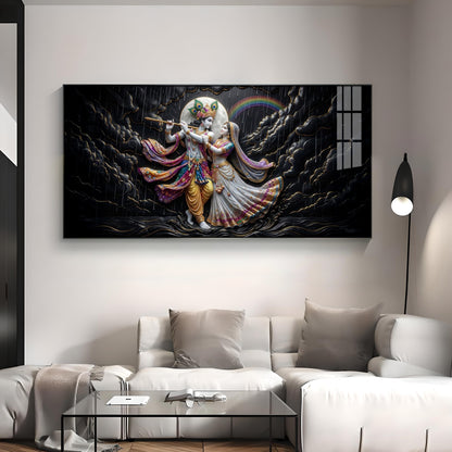 Radha Krishna High Contrast Black Backdrop Premium Acrylic Horizontal Wall Art