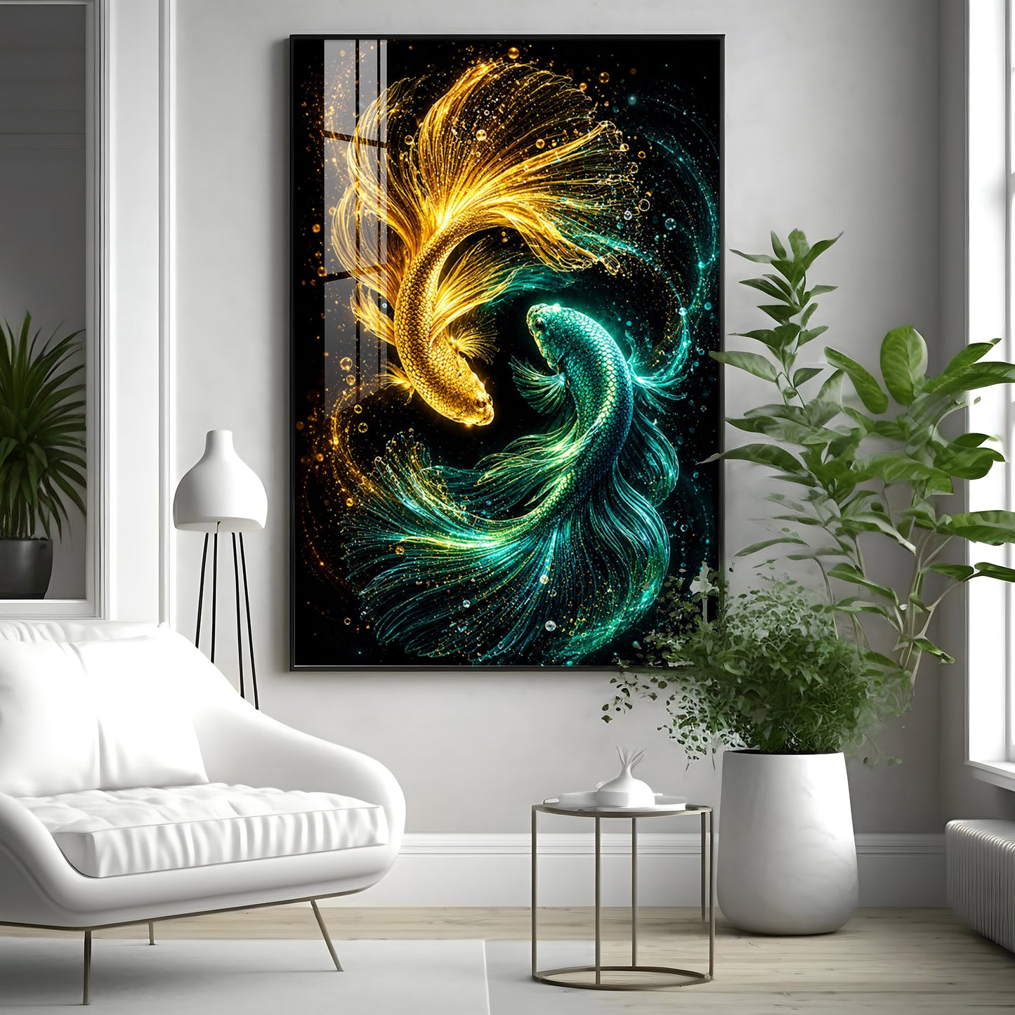 Luminous Gold Fish Premium Acrylic Vertical Wall Art