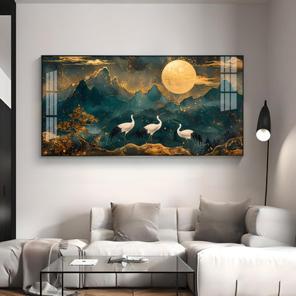 Cranes In Moonlight Premium Acrylic Horizontal Wall Art