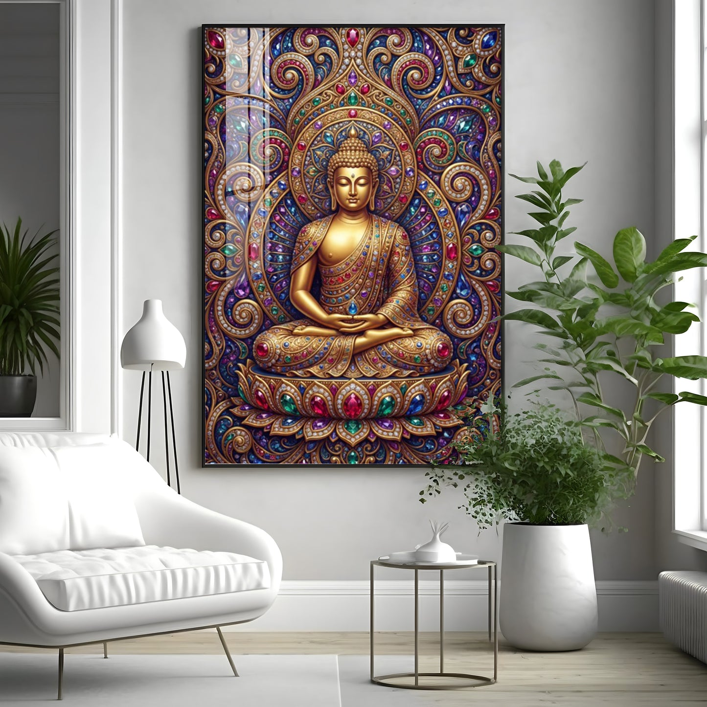 Colourful Meditating Buddha Premium Acrylic Vertical Wall Art