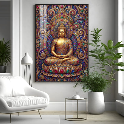 Colourful Meditating Buddha Premium Acrylic Vertical Wall Art