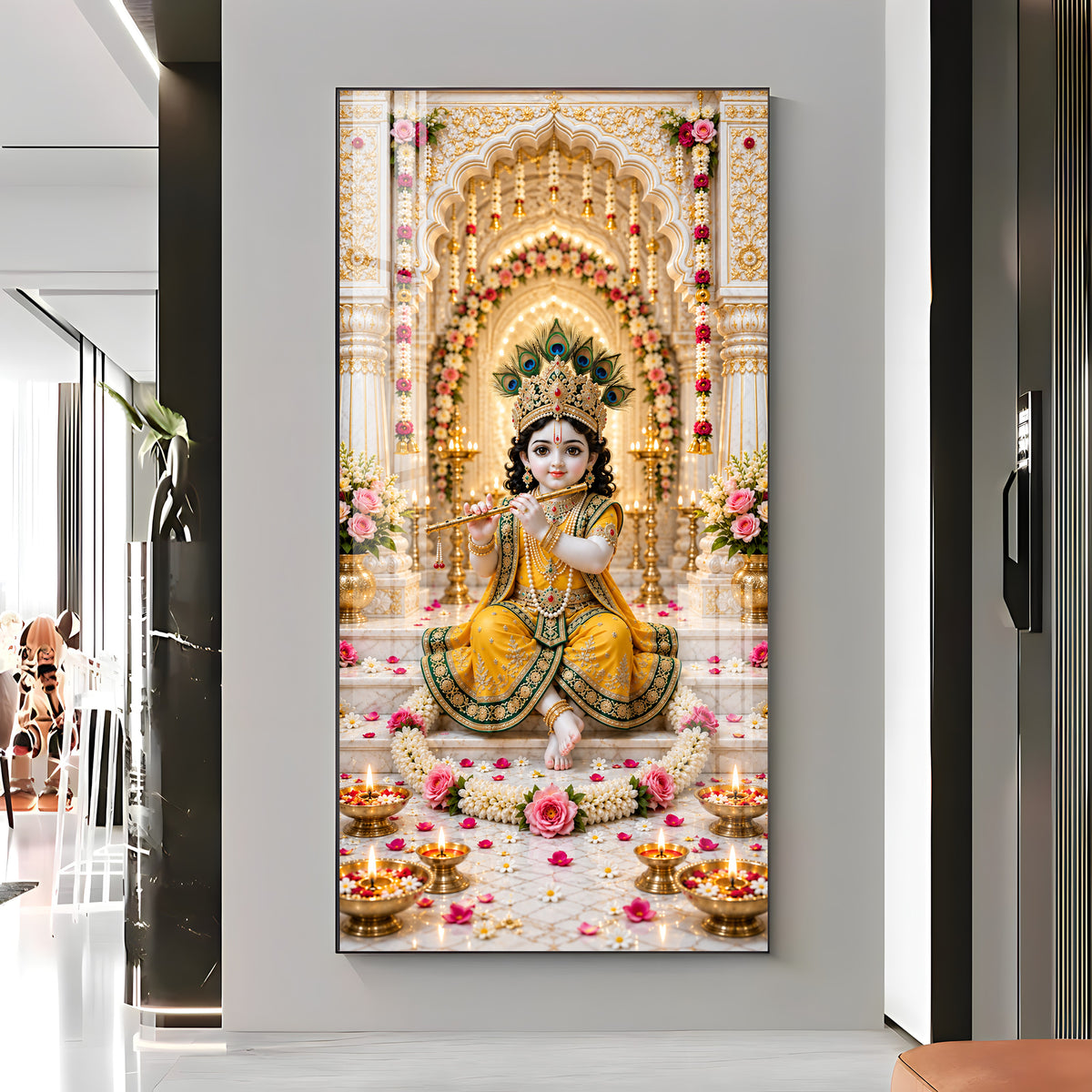 Baal Krishna In Yellow Poshak Premium Acrylic Vertical Wall Art