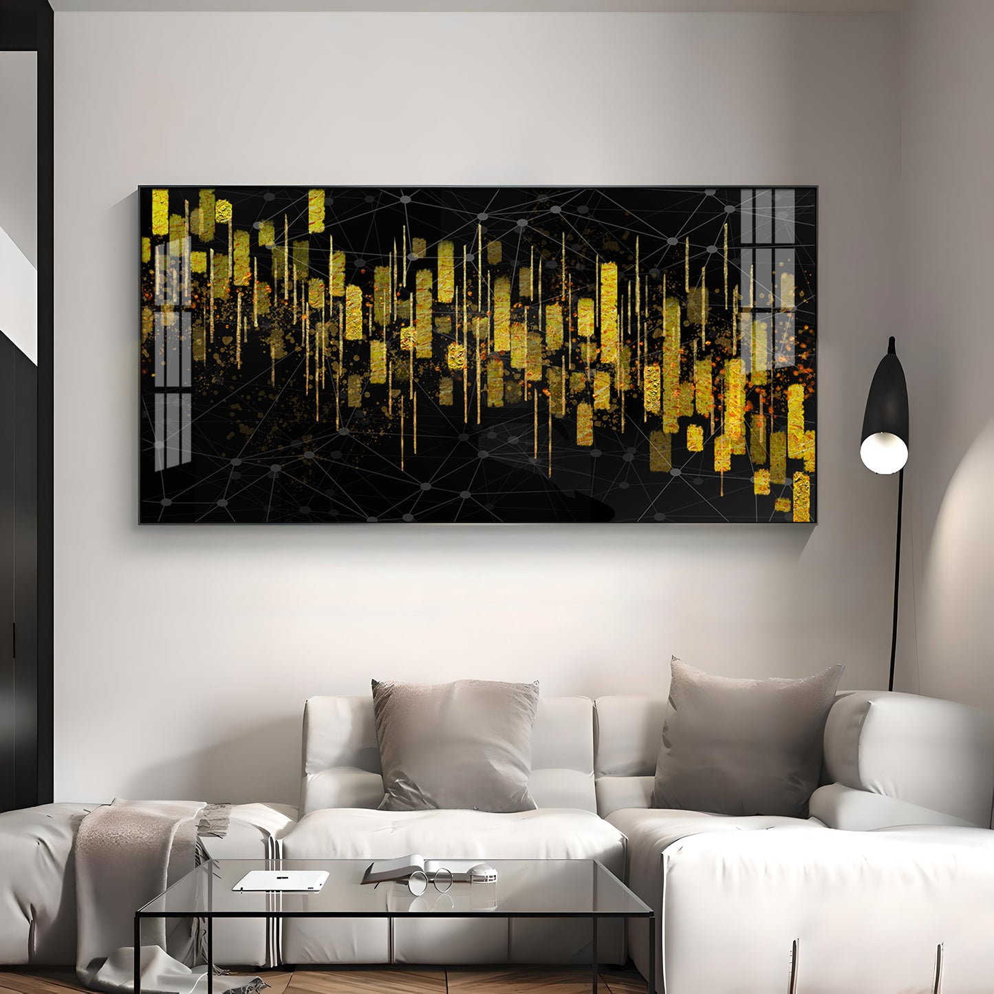 Gold Colored Vertical Lines Premium Acrylic Horizontal Wall Art