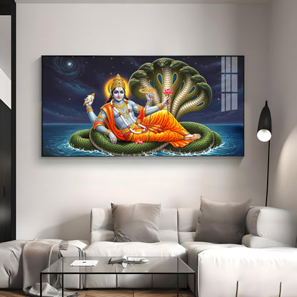 Lord Vishnu on Sheshnag Premium Acrylic Horizontal Wall Art