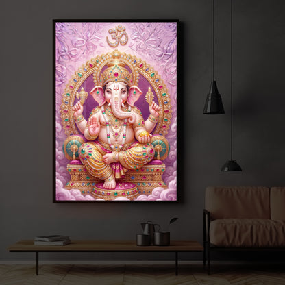 Vakratunda Mahakaya Ganesh Ji Modern Luxury Backlight Vertical Wall Art