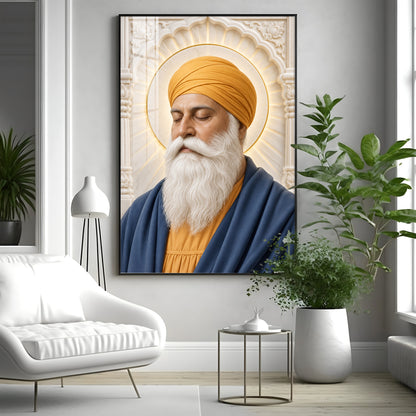 Guru Nanak Devji in Yellow Turban Premium Acrylic Vertical Wall Art
