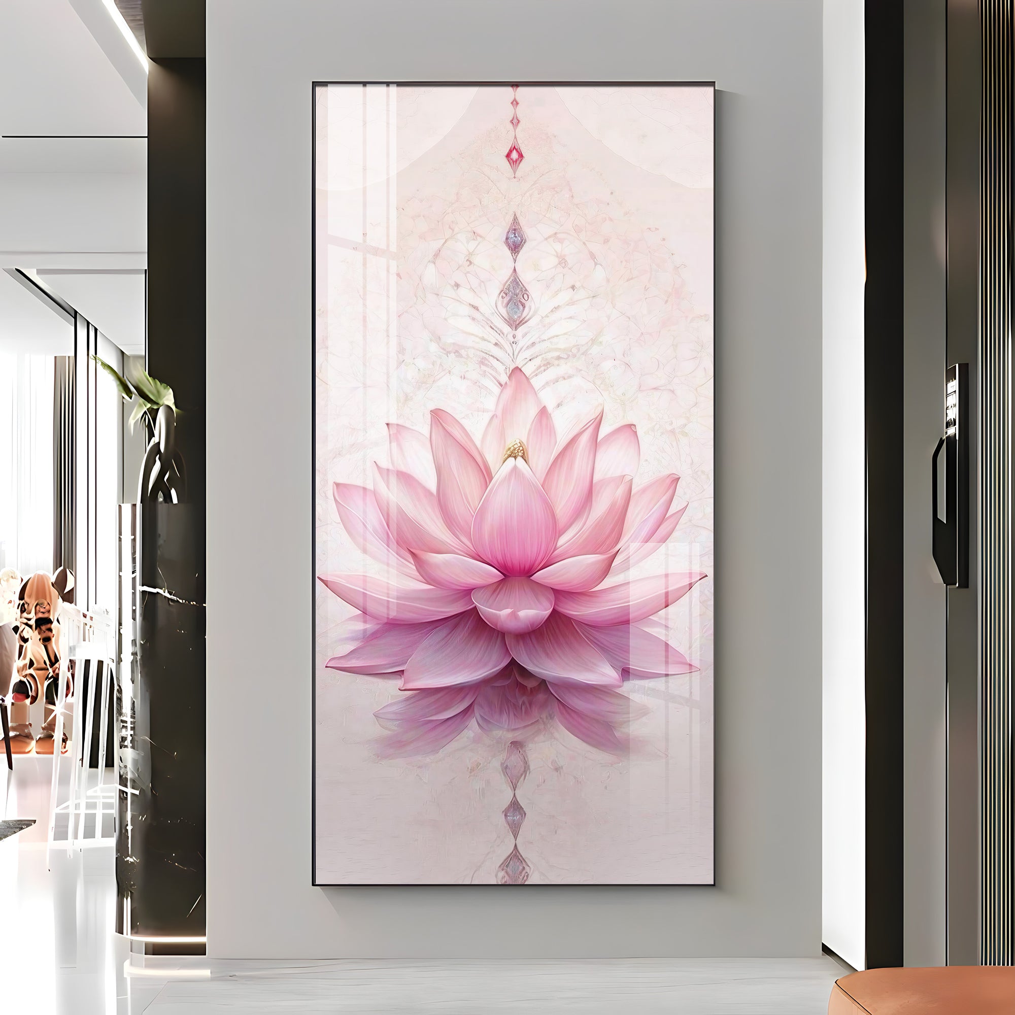 Pink Lotus Flower Premium Acrylic Vertical Wall Art