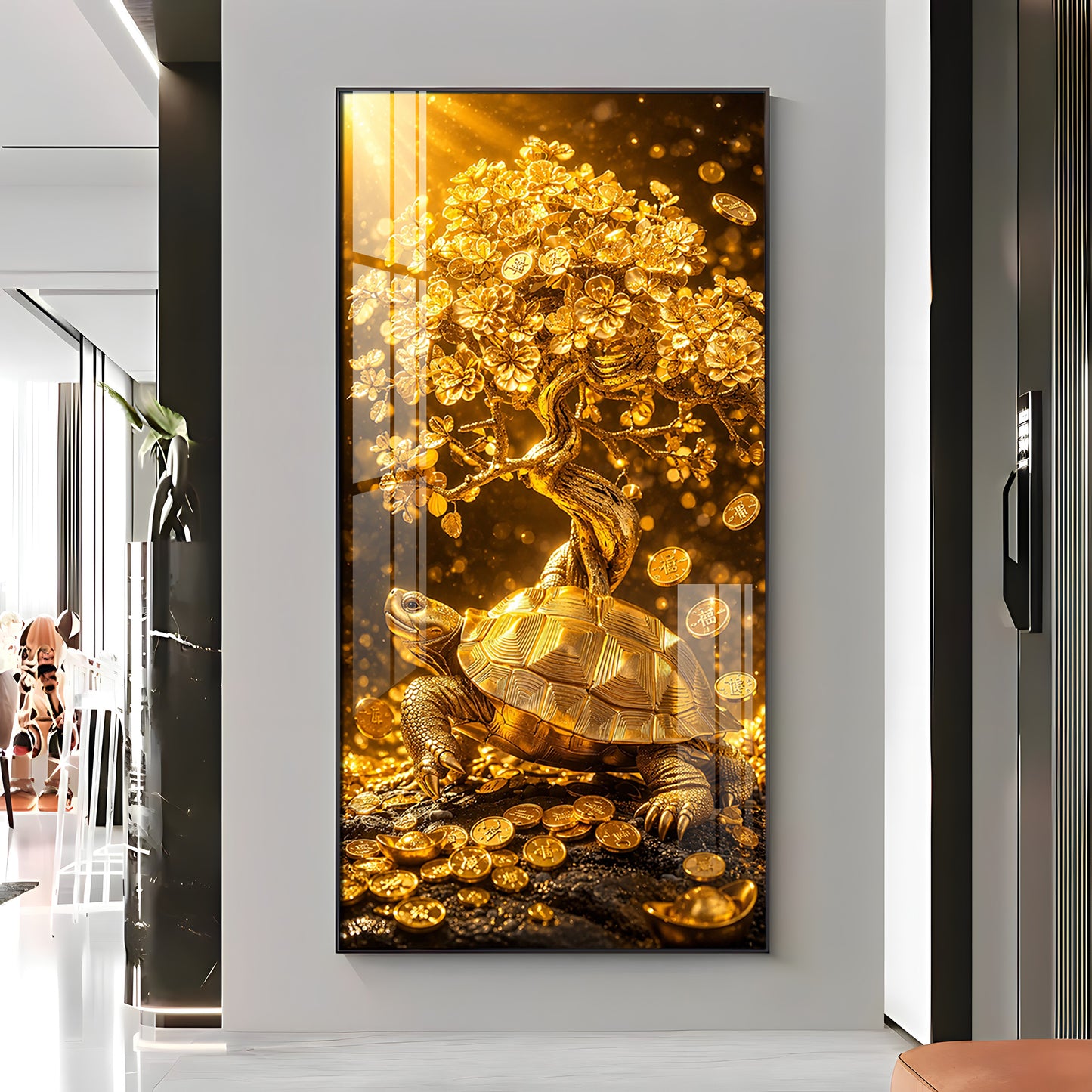 Divine Tortoise With Money Tree Premium Acrylic Vertical Wall Art