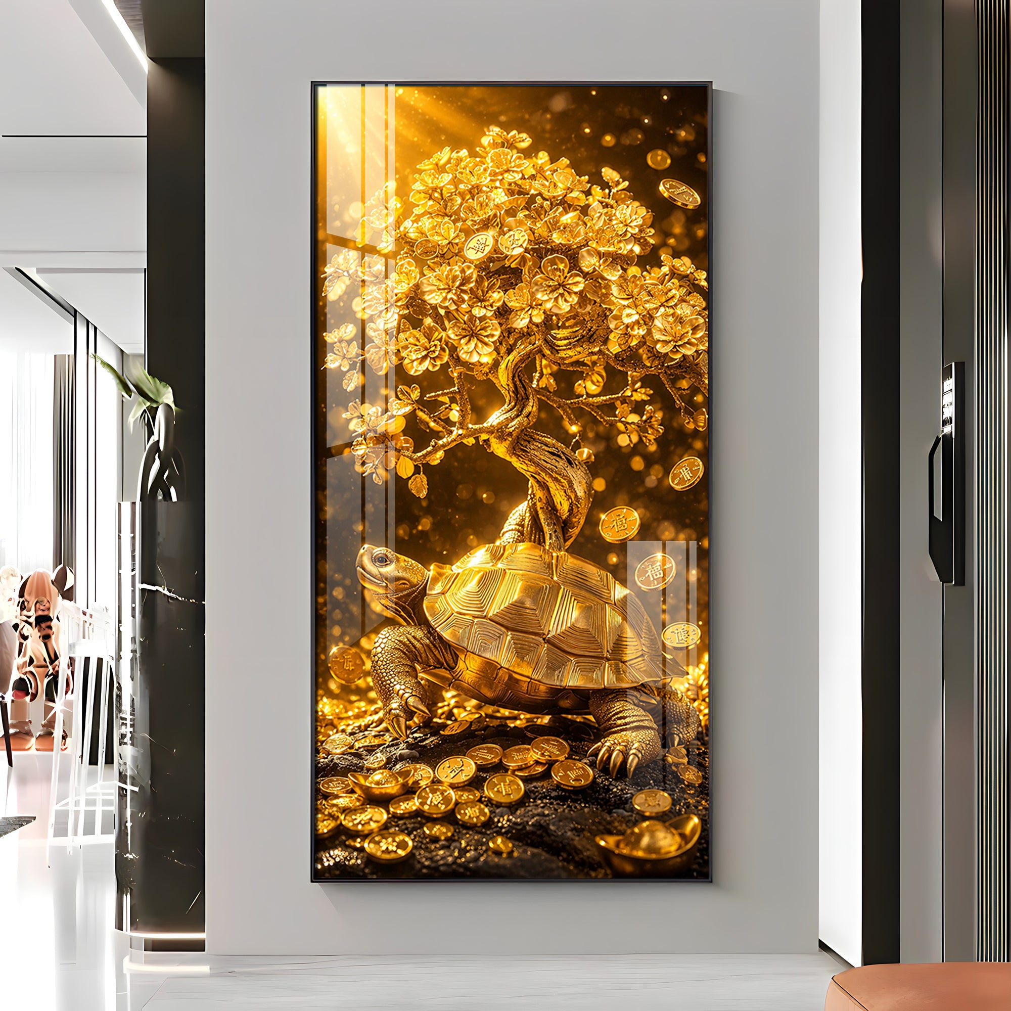 Divine Tortoise With Money Tree Premium Acrylic Vertical Wall Art