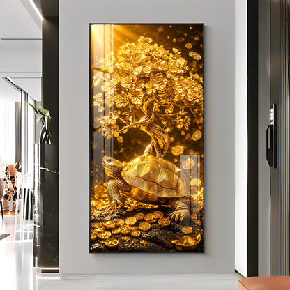 Divine Tortoise With Money Tree Premium Acrylic Vertical Wall Art