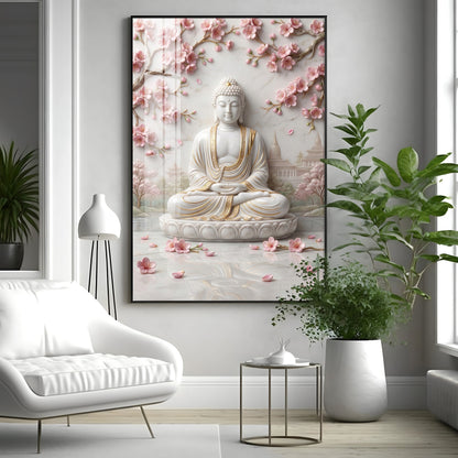 White Buddha Statue Premium Acrylic Vertical Wall Art