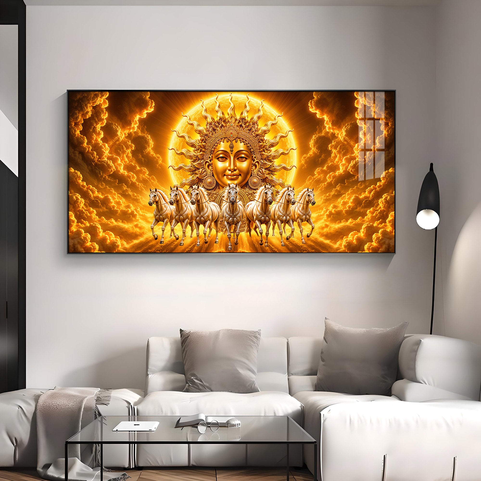Surya Dev Running Horses Premium Acrylic Horizontal Wall Art