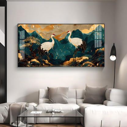 Serene Crane Pair Premium Acrylic Horizontal Wall Art