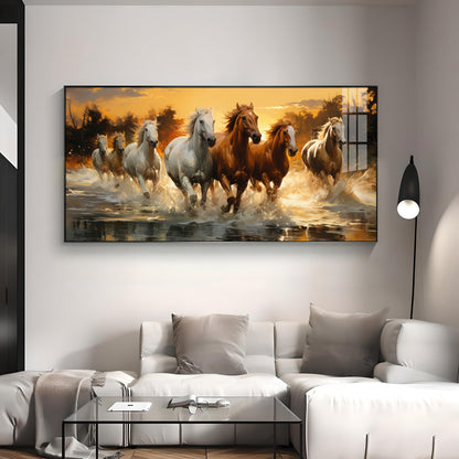 Seven Horses Painting Premium Acrylic Horizontal Wall Art