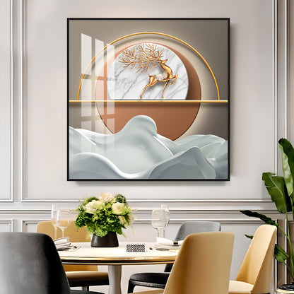 Modern Golden Deer Premium Acrylic Square Wall Art