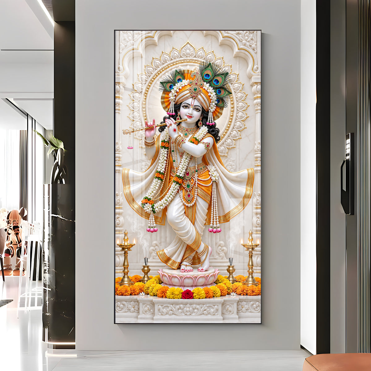 Krishna In White Dhoti Premium Acrylic Vertical Wall Art
