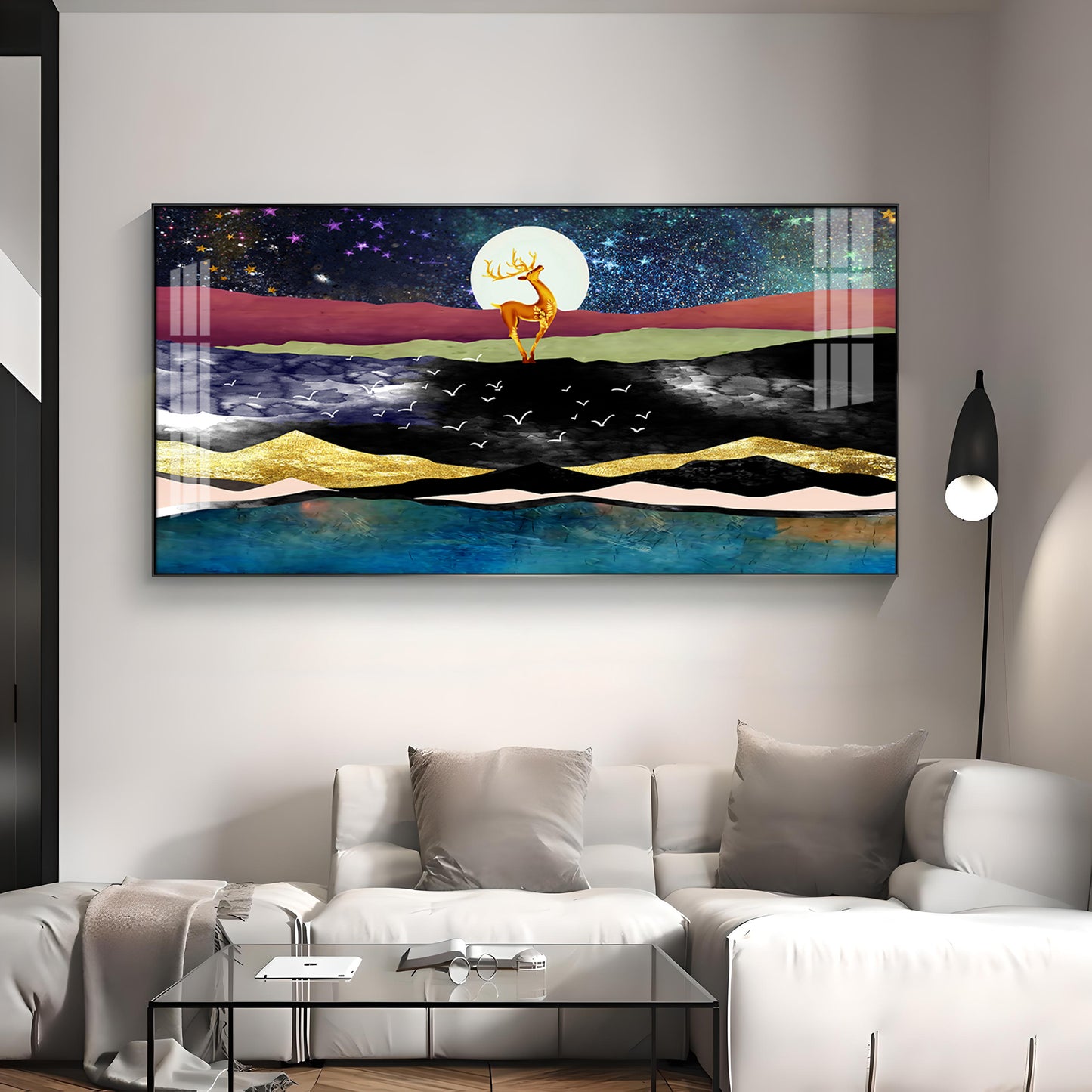 Deer In Glittering Mountainous Premium Acrylic Horizontal Wall Art