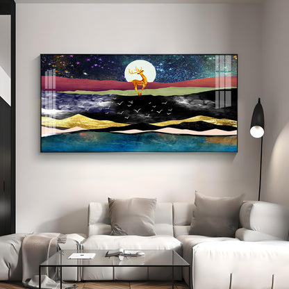 Deer In Glittering Mountainous Premium Acrylic Horizontal Wall Art