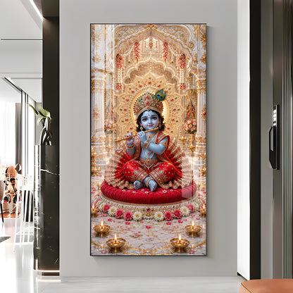 Laddu Gopal Playing Flute Premium Acrylic Vertical Wall Art