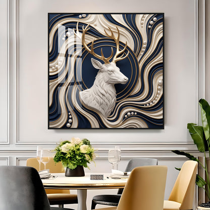 White Stag With Golden Antlers Luxury 3D Premium Acrylic Sqaure Wall Art