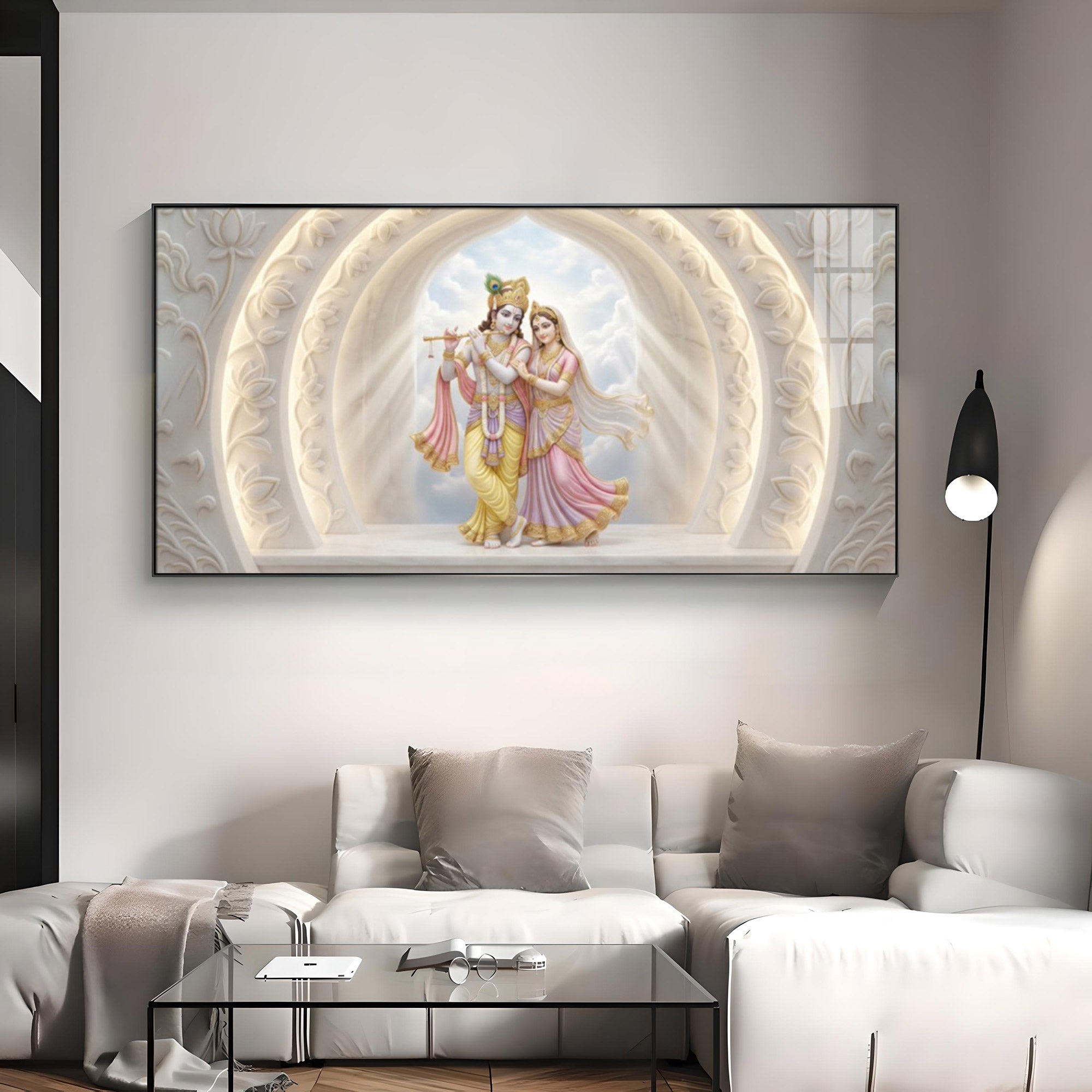 Serene White Radha Krishna Premium Acrylic Horizontal Wall Art